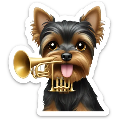 Black Yorkie playing the trumpet  sticker