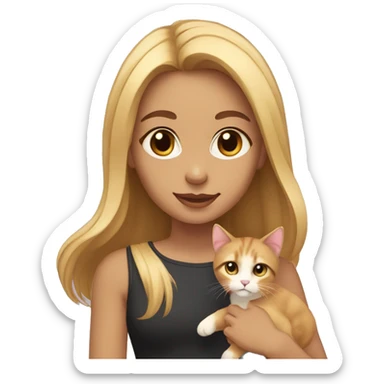 Girl with blonde shoulder-length hair and dark eyes and light brown skin holding kitten cat sticker