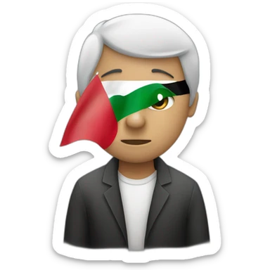 A person puts the Palestinian flag on his mouth sticker