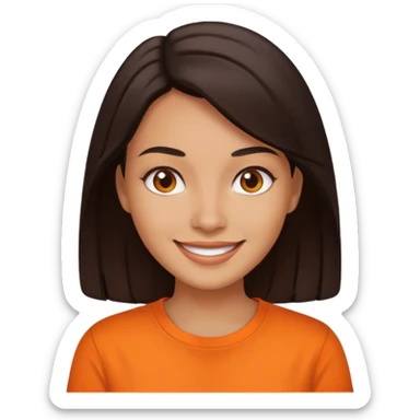 medium tone skin, dark hair, orange shirt, woman sticker