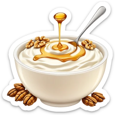 Bowl of Greek yogurt with drizzled honey and walnuts  sticker