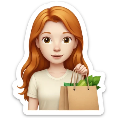 Beautiful Shopping ginger girl long hair holding bags cream shirt sticker