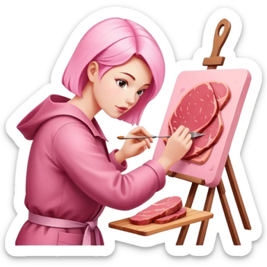 pink artist painting a SPAM meat abstract landscape  sticker