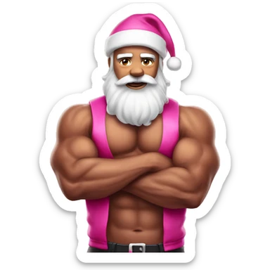 Muscular santa themed solo male portrait pink sticker