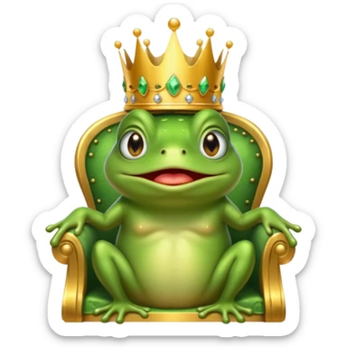 A cry frog wearing a crown, confidently sitting on a golden throne, cry tear from eyes, portrait, bust up sticker