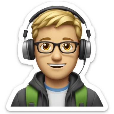 A white guy with glasses is a university student with books in his left hand, textbooks in his right hand, headphones in his right hand


 sticker