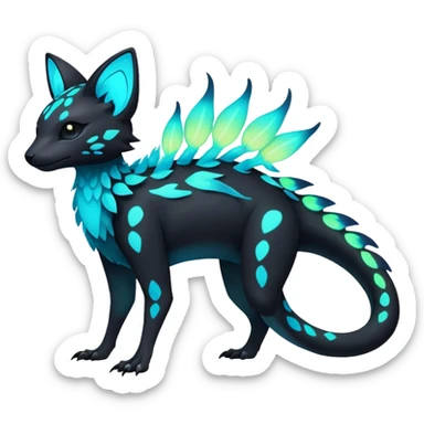 Rare realistic dark-neon glowing bioluminescent edgy badass epic pretty beautiful handsome gorgeous aesthetic colorful vibrant Vernid-Trico-species-Fakemon-creature by LiLaiRa, 4 legs, 1 tail, random markings, (full body) sticker