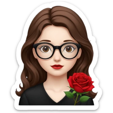 Una ragazza con capelli castani mossi e lunghi e indossi occhiali neri e con una piccola rosa nella testa sticker
