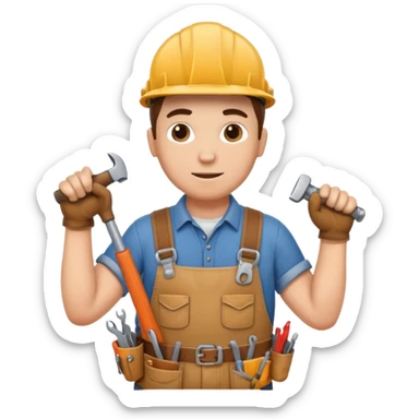 a handyman holding a wrench in this right hand and a hammer in his left hand sticker