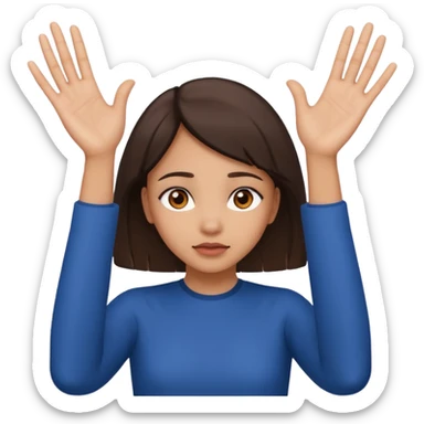 Nervous emoji + hands up emoji. Remove flow effects at the very top the of the hands palm forward so the head can be between the hands. Lightskin girl emoji sticker