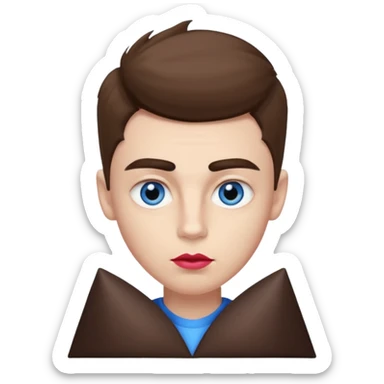 make a white American boy with blue eyes long eyelashes huge huge head in the shape of a triangle  a bit of a unibrow wanna be fluffy hair but is straight and tiny Bodie brown hair  and uglier and lipstick sticker