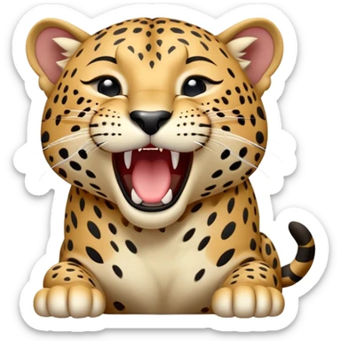cinematic-realistic-yawning-young cute jaguar-portrait-emoji,-head-tilted-slightly-with-a-dramatic,-wide-open-yawn,-showcasing-a-lithe,-graceful-build-with-distinctive-rosette-patterns-and-sleepy,-half-closed-eyes,-simplified-yet-irresistibly-adorable, realistic sticker