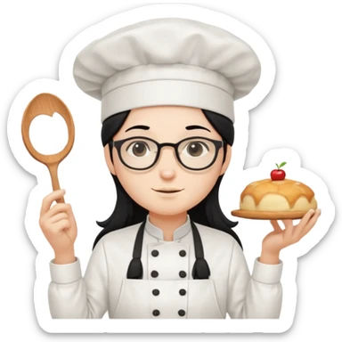 Profesora de pastelería, piel blanca con gafas y pelo negro largo sticker