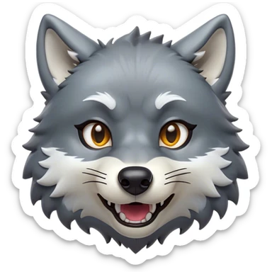 Cinematic Comical Wolf Portrait Emoji, Head tilted dramatically with an exaggeratedly amused expression, featuring a striking grey and white Fur with bold accents and wide, expressive eyes filled with playful disbelief, Simplified yet hilariously expressive features, highly detailed, glowing with a slightly sassy glow, high shine, dramatic yet playful, stylized with an air of cheeky wilderness mischief, bright and endearing, soft glowing outline, capturing the essence of a spirited and over-the-top wolf, so meme-worthy it feels like it could howl its way into internet fame instantly! sticker