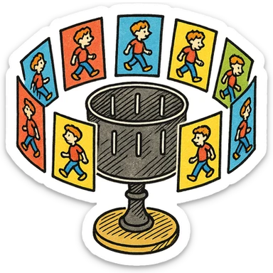 Make the zoetrope with vibrant, colorful animation frames around it, in the style of hand drawn icon with no fill sticker