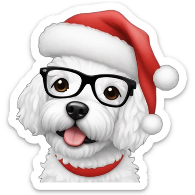 woman-black hair-christmas hat-with glasses-with bichon dog-white-smile sticker