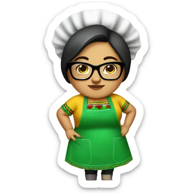 mexican chubby lady green apron  with glasses cooking tacos sticker