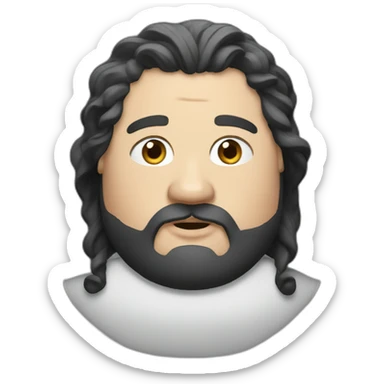 fat white man with wavy long black hair and a beard sticker