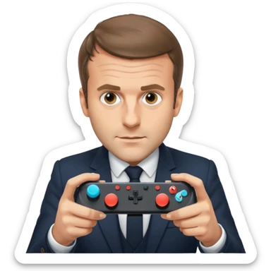 fais moi emmanuel macron avec une manete de switche dans les main sticker