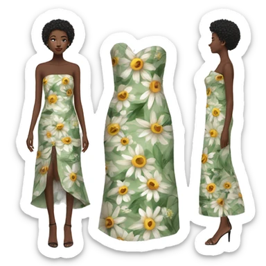 Realistic isolated long floral strapless straight dress straight neck  sticker