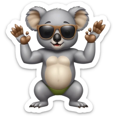 anthropomorphised koala in casual clothing, wearing dark sunglasses, flexing muscles, different pose sticker
