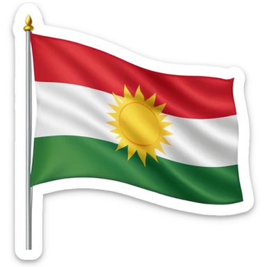 flag of Kurdistan with red, white and green horizontal stripes and a yellow sun symbol sticker
