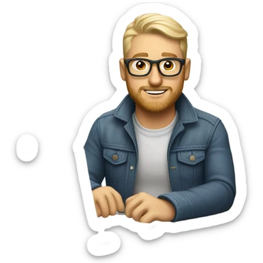 white-skinned male product designer sitting with macbook sticker