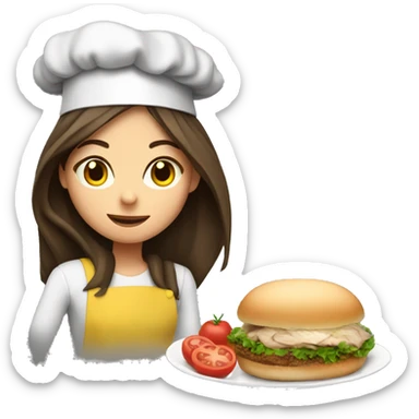 Brunette long haired girl in a cook hat makes dinner  sticker
