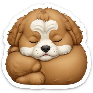 Cinematic Chubby Sleeping Cavoodle Portrait Emoji, Chubby and serene, with a round, cuddly build and a soft, curly apricot coat with subtle white patches, eyes gently closed in peaceful slumber, Simplified yet irresistibly endearing features, highly detailed, glowing with a gentle, dreamy glow, high shine, relaxed and content, stylized with a touch of whimsy, bright and heartwarming, soft glowing outline, capturing the essence of a blissfully sleepy companion, so comically serene it feels like it could roll out of the screen and snore with adorable charm! sticker