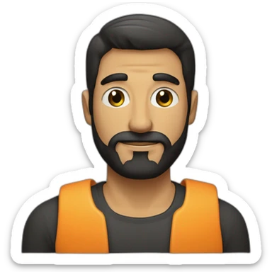 Hombre con barba negra larga, con poco pelo, barriga grande y con una pala de pádel en la mano sticker