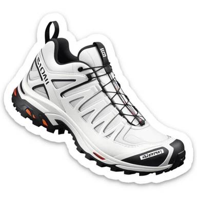 Salomon XT-6 white sneakers with Gore-Tex, one shoe positioned behind the other sticker
