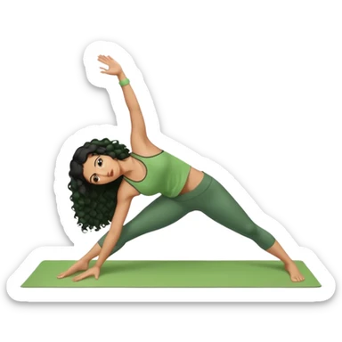a woman with olive skin tone and curly black hair wearing green and doing a downward dog yoga pose sticker