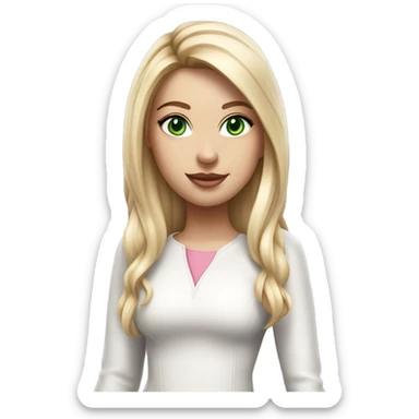 Realistic White girl with Long straight blonde hair, green eyes, tattoos, full body wearing white dress and pink knee-high leather boots, posing sticker