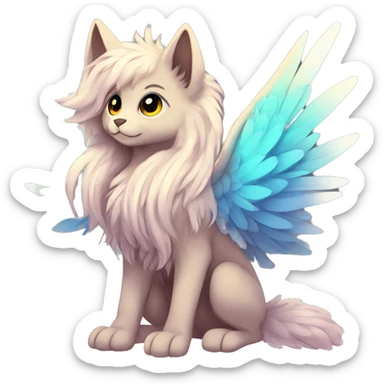 Anthro Sona Cool Edgy Cute Colorful Shy Winged Shiny Fakemon-Fantasy-Creature With Long Hair-Mane Full Body sticker