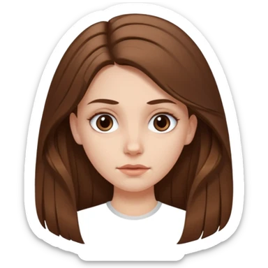 a white girl, face oval not so full, brown long hair, hairstyle: holding half hair back with two medium tall strands of hair on her face, her eyes brown a bit drawn  sticker