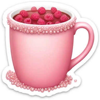 soft pink mug filled with steaming hot raspberry tea, decorated with blush pink pearl and sparkly embellishments (aesthetic, cute) sticker