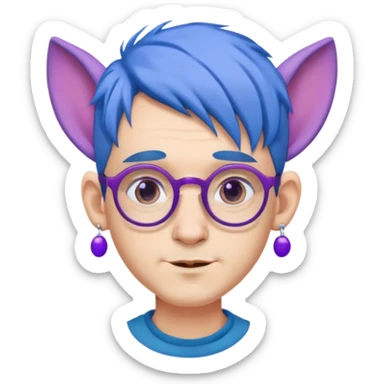 blue haired man with big ears and purple earrings and spectacles sticker