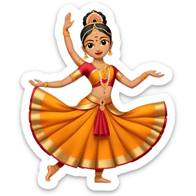cinematic-realistic-bharatanatyam-dance-emoji,-depicted-as-an-elegant-classical-indian-dance-performance-with-graceful-poses,-intricate-costumes,-and-expressive-hand-gestures,-rendered-with-rich-textures-and-warm-dramatic-lighting sticker