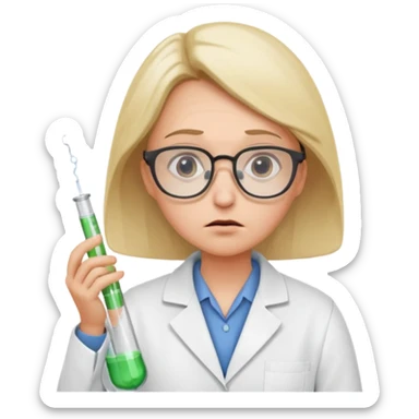 Frowns with Glasses,  Disappointed Scientist: Lab coat, thin glasses, holding test tube, upset expression
 sticker