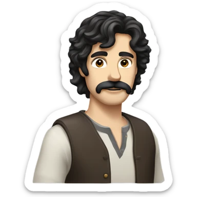 Guy with and pale skin and  black mustache and facial hair and shoulder length dark shaggy hair and hazel eyes  sticker