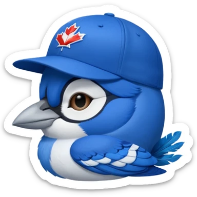 bluejay sleeping with eyes closed wearing toronto blue jays baseball hat,  sticker