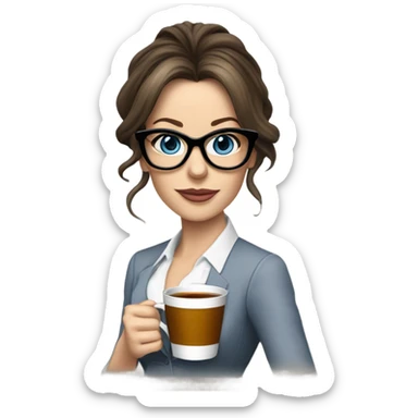 Lifelike Kate Beckinsale blue eyes wearing glasses in a business dress drinking a cup of tea  sticker