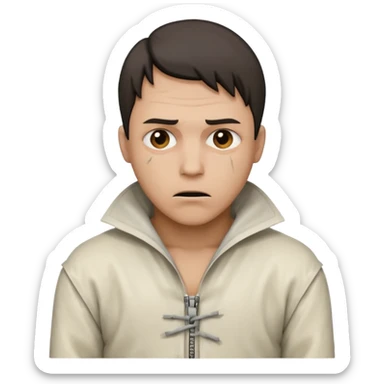 A guy who looks like he’s foing crazy with straight jacket sticker