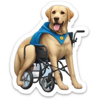 Labrador avec une cape bleu et personne en fauteuil roulant sticker