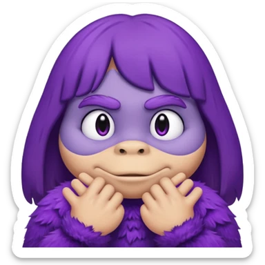 Grimace face, half frown with a side eye and hands clasped together sticker