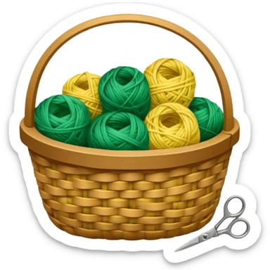 A tidy basket with neatly arranged green and yellow skeins and scissors. sticker