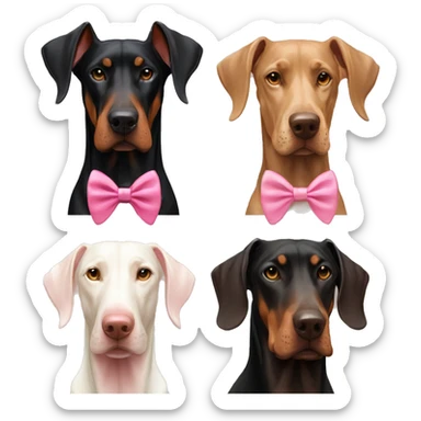 doberman-with-a-pink-bow-tie,-next-to-an-albino-doberman-and-a-light-brown-doberman sticker