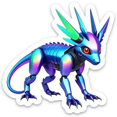  exotic shiny colorful futuristic modern cyber-Fakémon-Digimon-Trico-Vernid-creature sticker