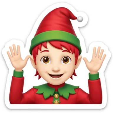 DUENDE NAVIDEÑO SONRIENDO CON MANOS ARRIBA ANIMANDO sticker
