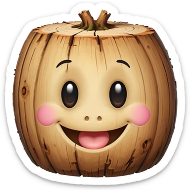 a log emoji. the top of the log is a smiley face with two small dots for eyes and a large U shape for the mouth. do not make the face look like an emoji. think of cute, subtle and hand-drawn sticker